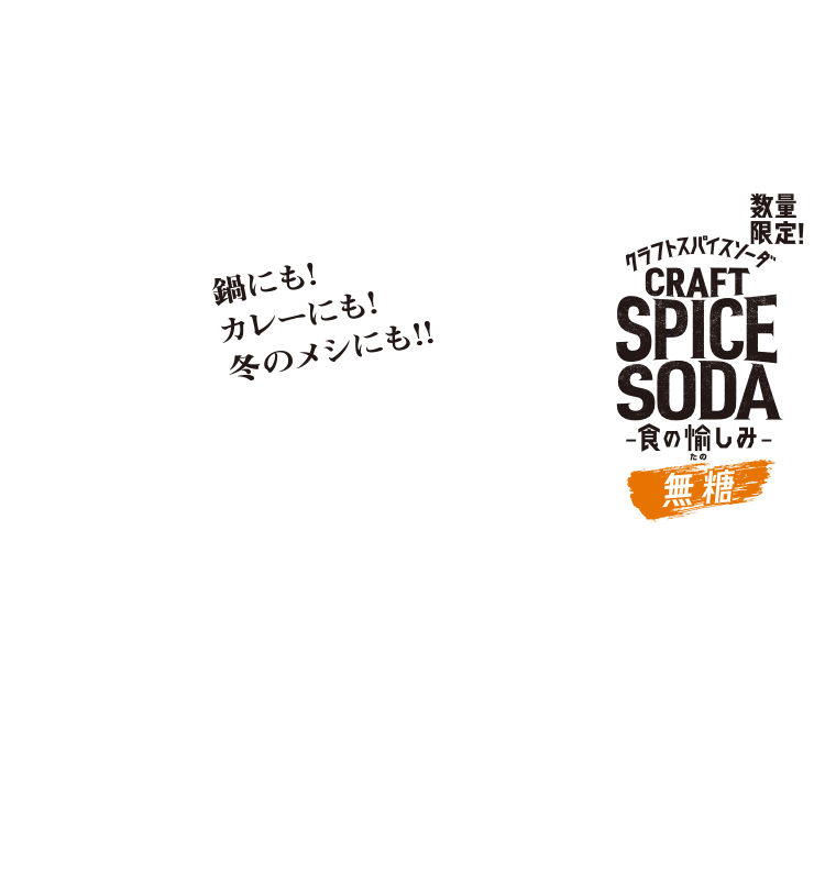 鍋にも！カレーにも！冬のメシにも！！日本のメシがもっと旨くなる！冬の食事を引き立てる限定スパイスのお酒！ 数量限定！クラフトスパイスソーダ CRAFT SPICE SODA 食の愉しみ（たのしみ） 無糖