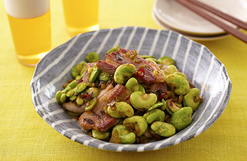 そら豆と豚肉の高菜炒め