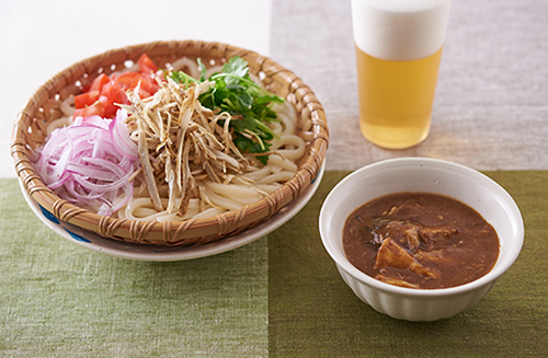 さばカレーのつけうどんと揚げごぼう