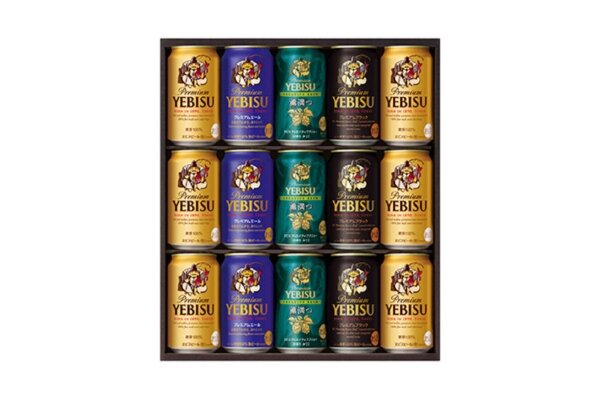 ヱビスビール缶350ml×6本、ヱビス クリエイティブブリュー 薫満つ缶350ml×3本、ヱビス プレミアムエール缶350ml×3本、ヱビス プレミアムブラック缶350ml×3本