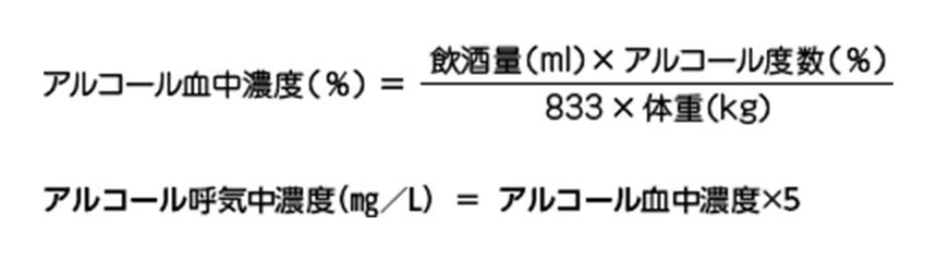アルコール血中濃度の計算式(目安)